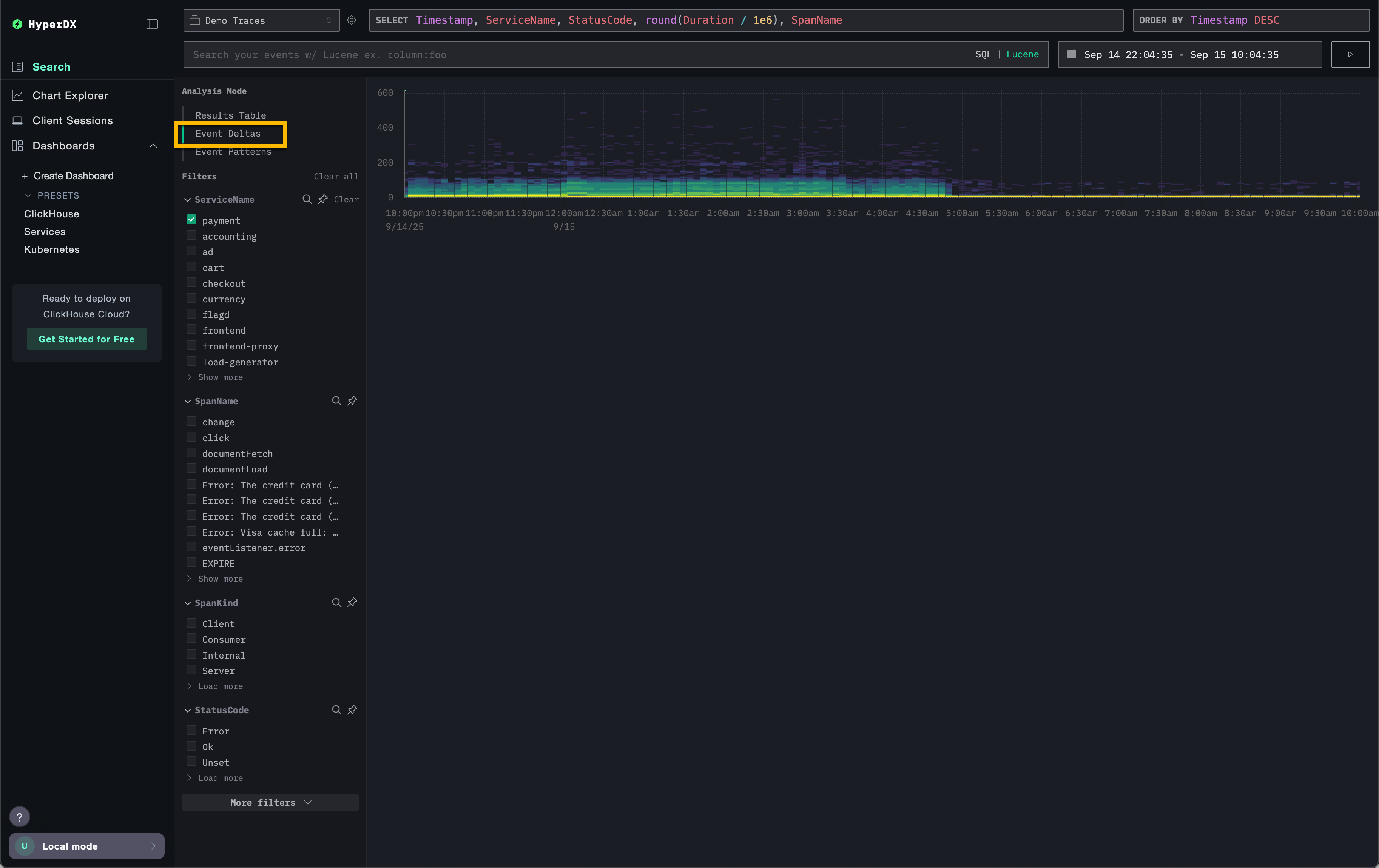 Event deltas не выбраны